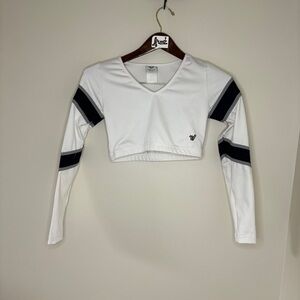 Varsity Spirit Crop Top Long Cheer Sleeve Body Liner White Gray Navy Blue sz M